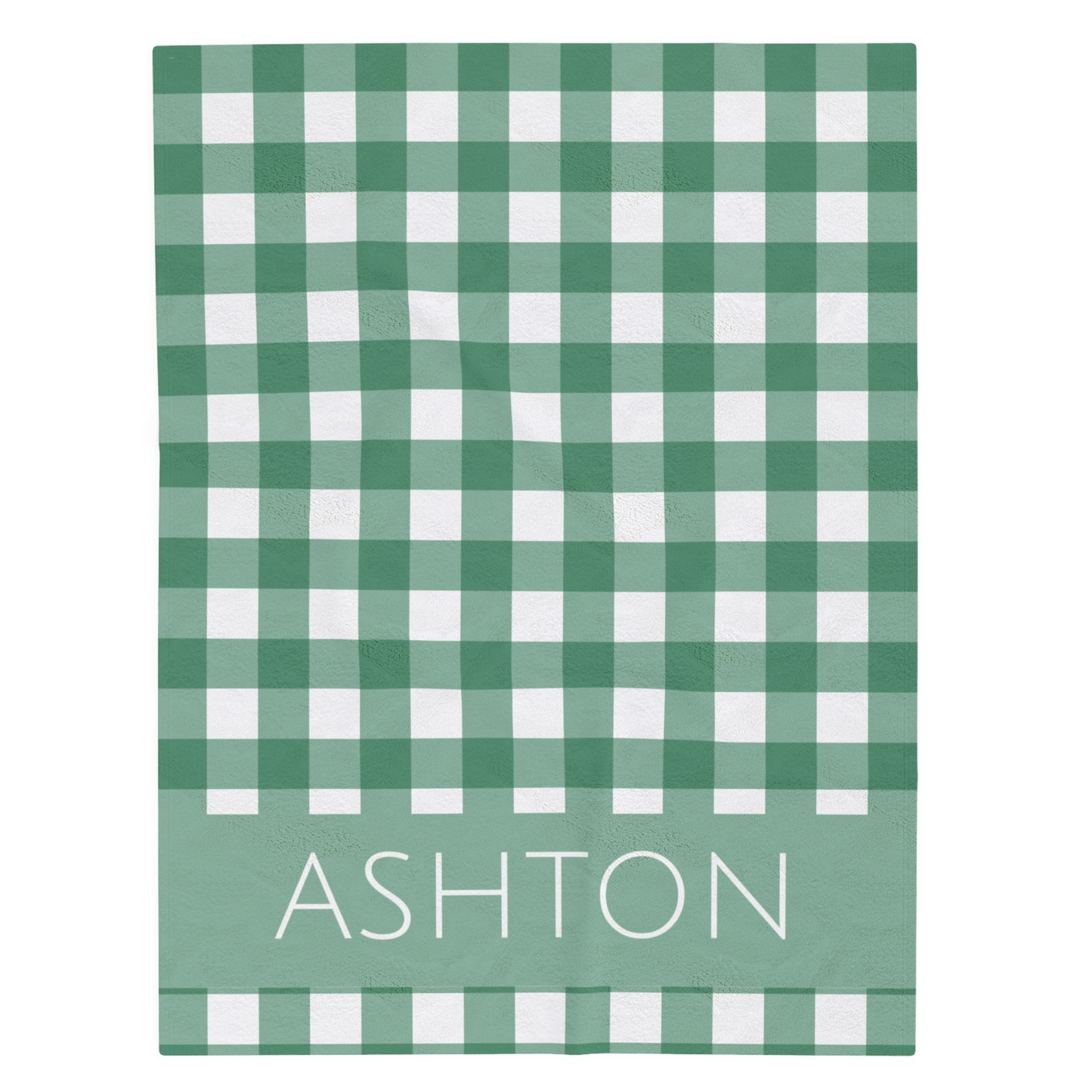 Green Gingham Name Minky Velveteen Plush Blanket