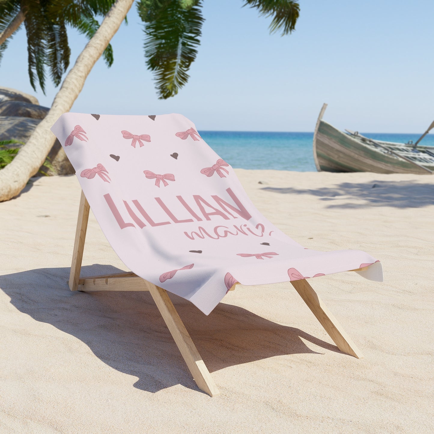 Pink Bow Personalized Beach Towel