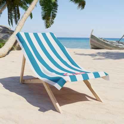 Personalized Monogram Teal Cabana Stripe Beach Towel