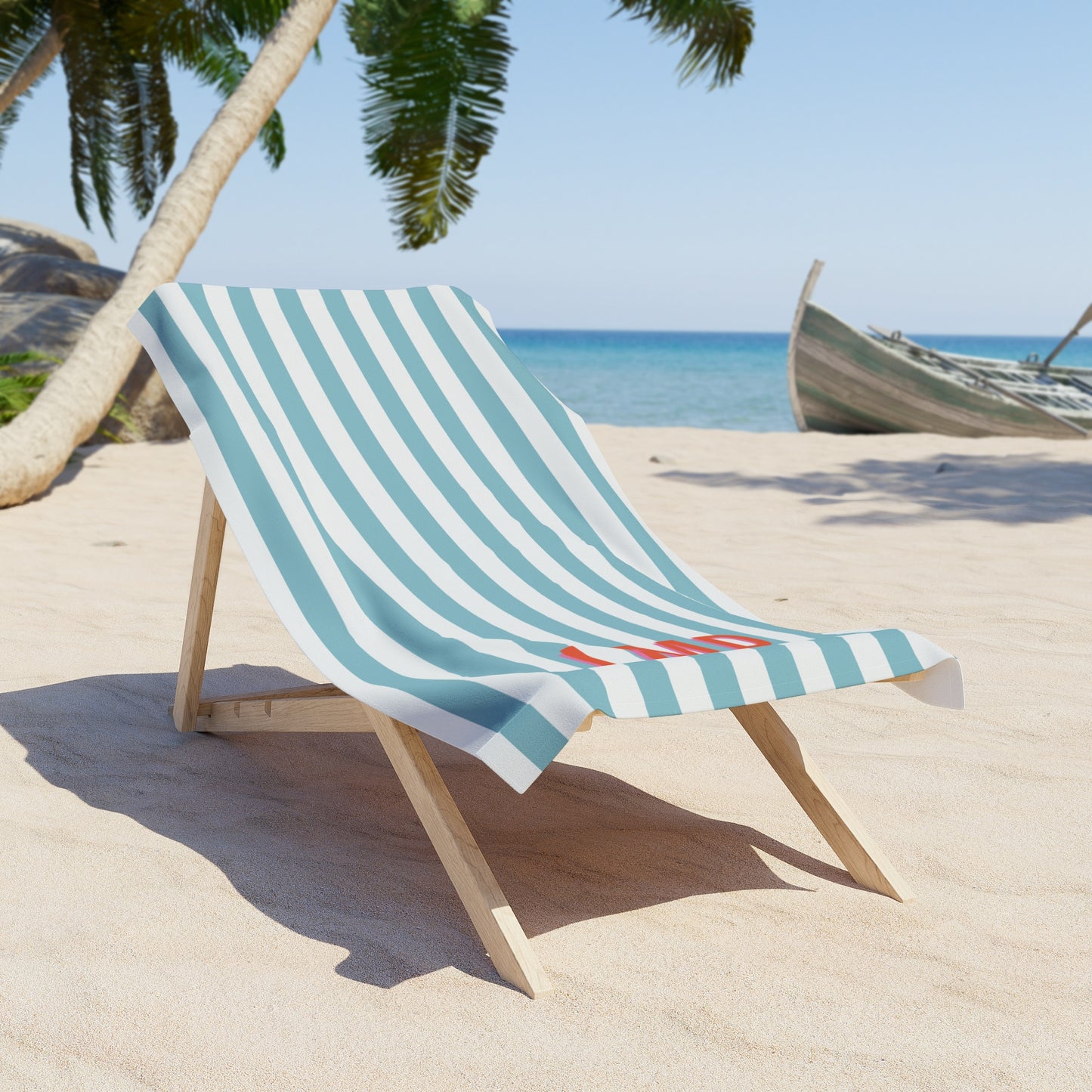 Personalized Monogram Blue Cabana Stripe Beach Towel