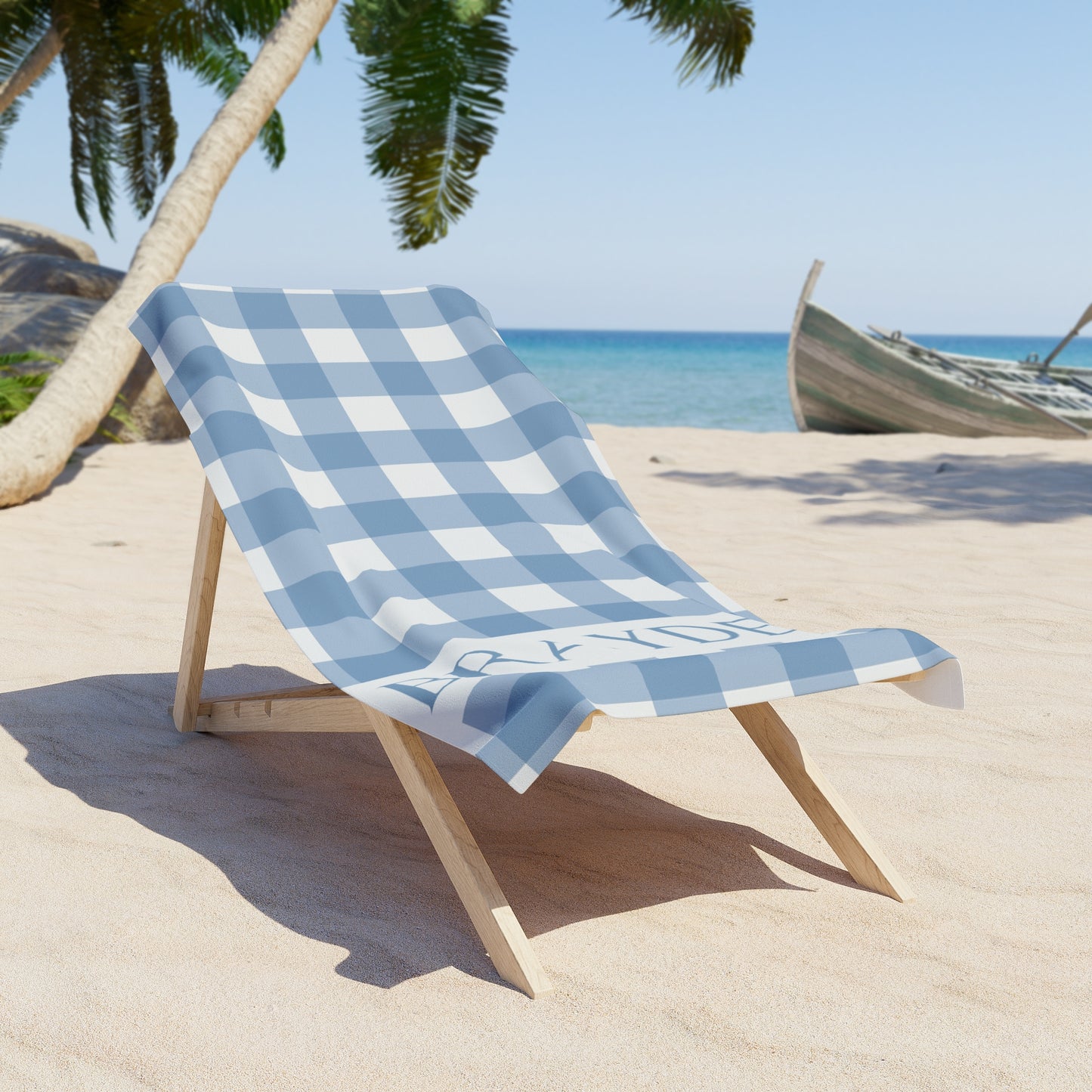 Personalized Blue Gingham Beach Towel