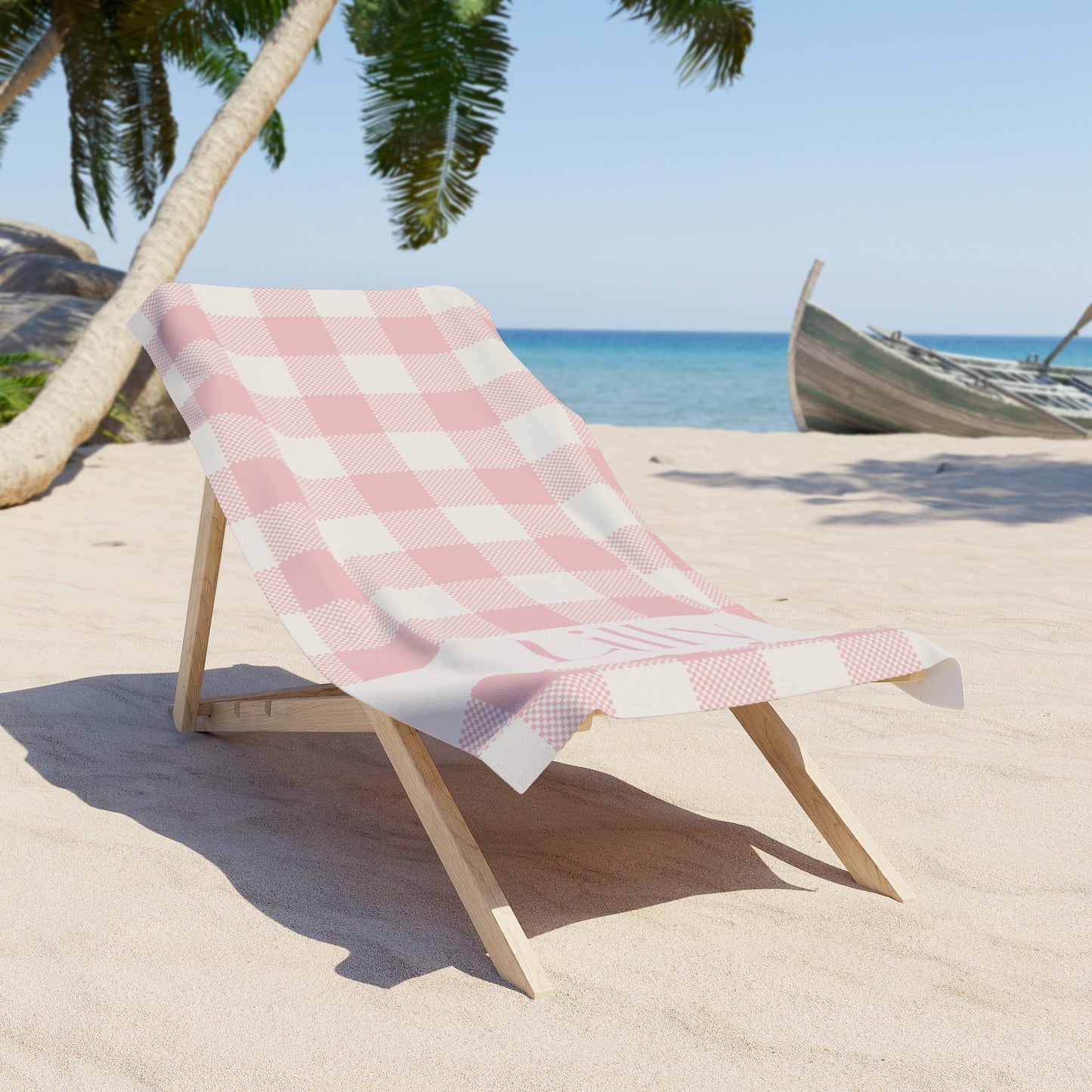 Personalized Pink Gingham Beach Towel