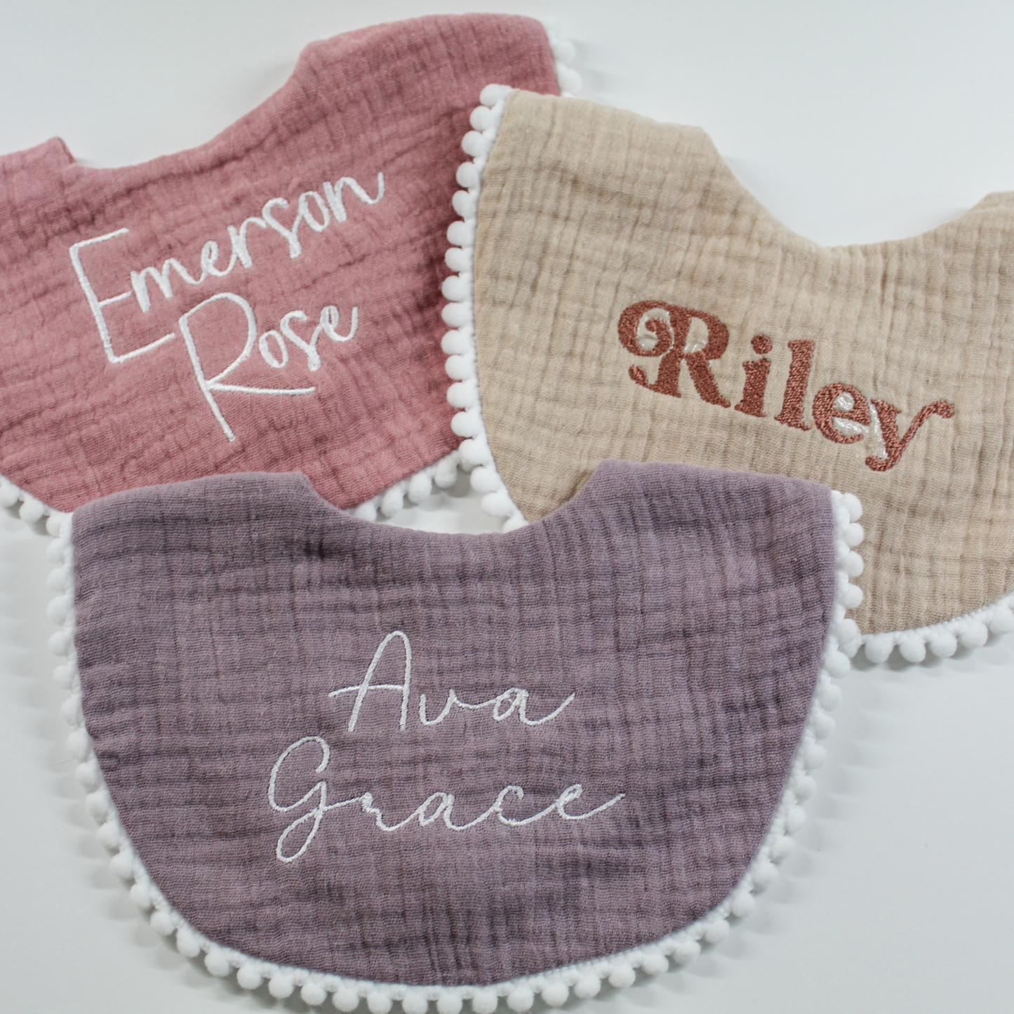 Pompom Trim Cotton Muslin Baby Bib