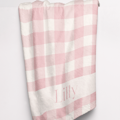 Personalized Pink Gingham Minky Blanket