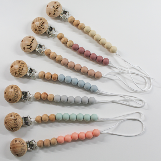 Engraved Wood & Silicone Pacifier Leash