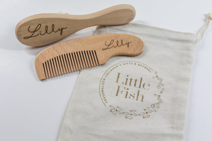 Engraved Wood Baby Brush & Comb Set