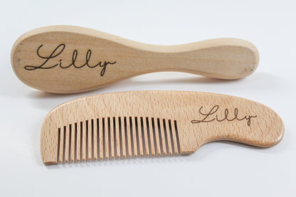 Engraved Wood Baby Brush & Comb Set