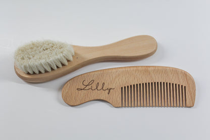 Engraved Wood Baby Brush & Comb Set