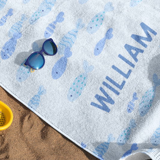 Personalized Blue Fish Beach Towel