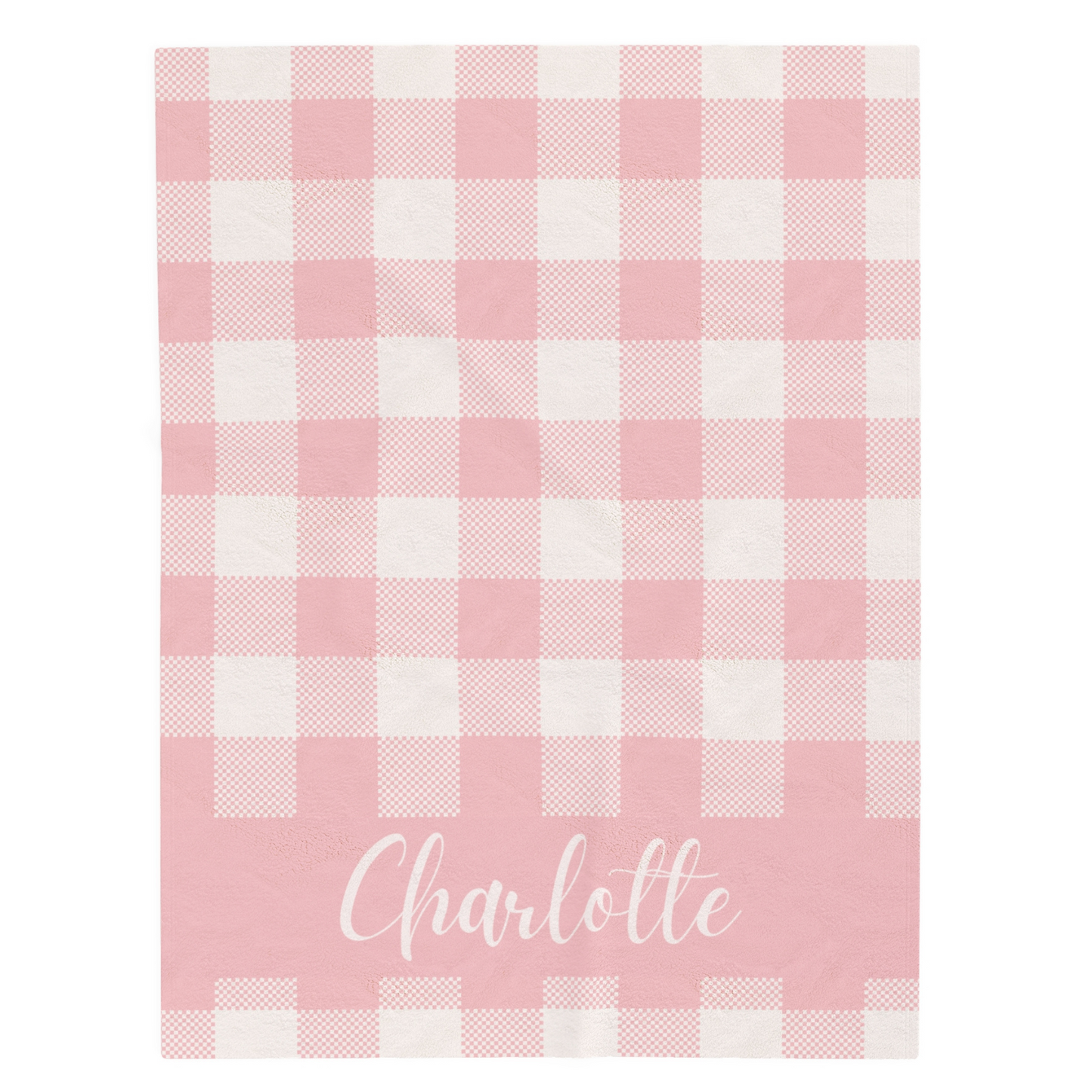 Pink Gingham Name Minky Velveteen Plush Blanket