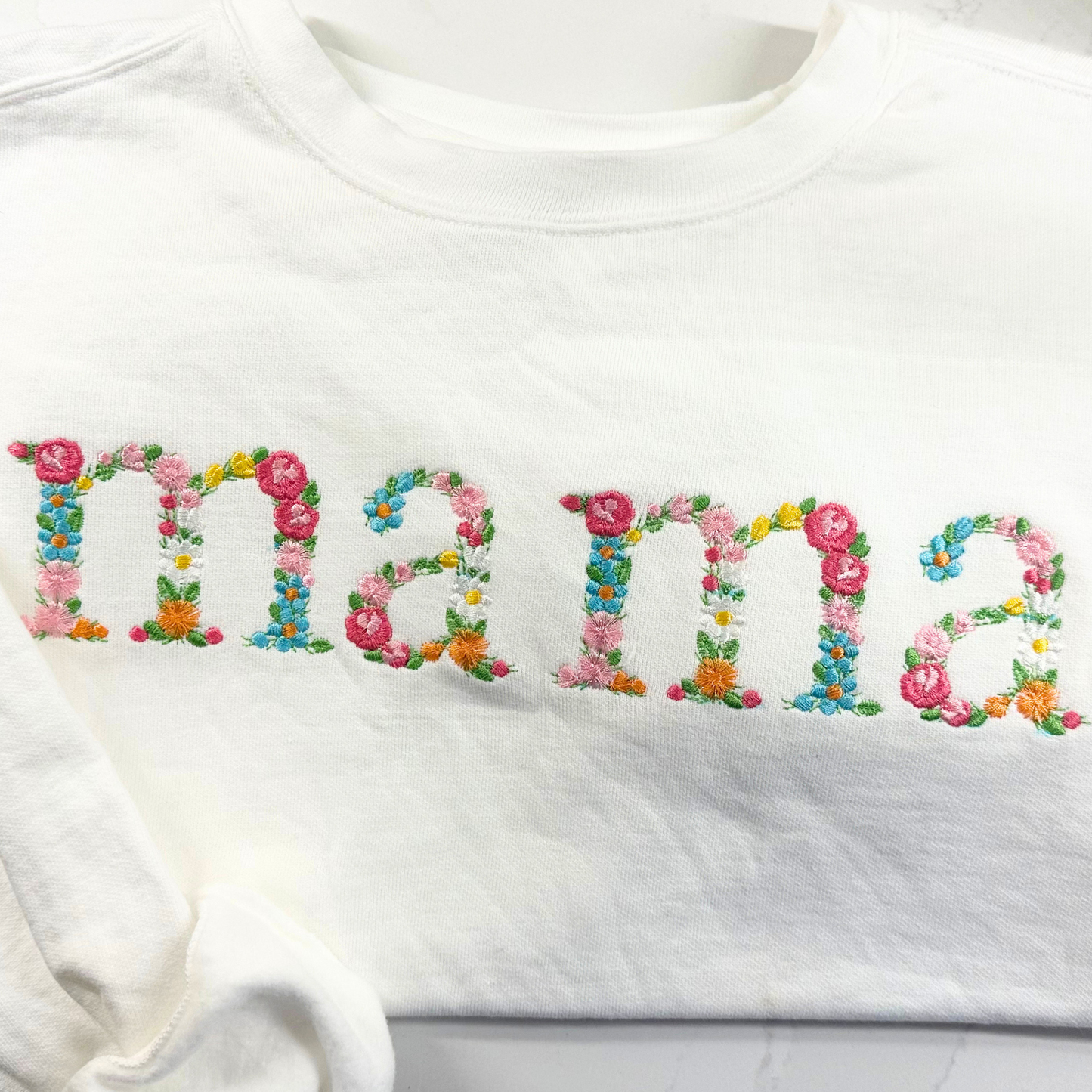 Mama Flower Embroidered T-Shirt