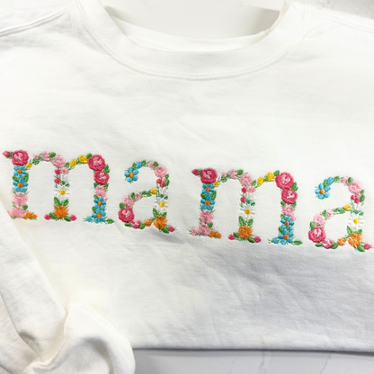 Mama Flower Embroidered T-Shirt