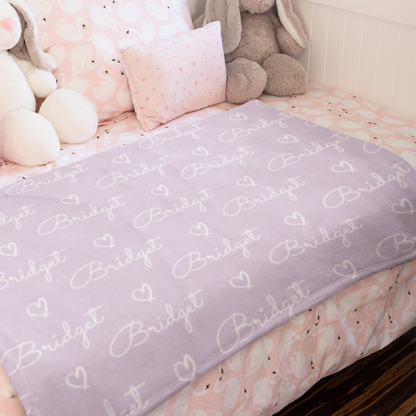 Solid Color with Hearts Personalized Minky Blanket