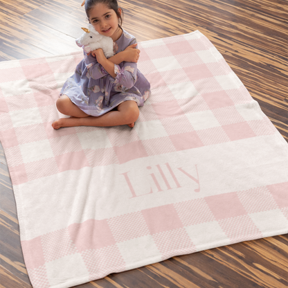 Personalized Pink Gingham Minky Blanket