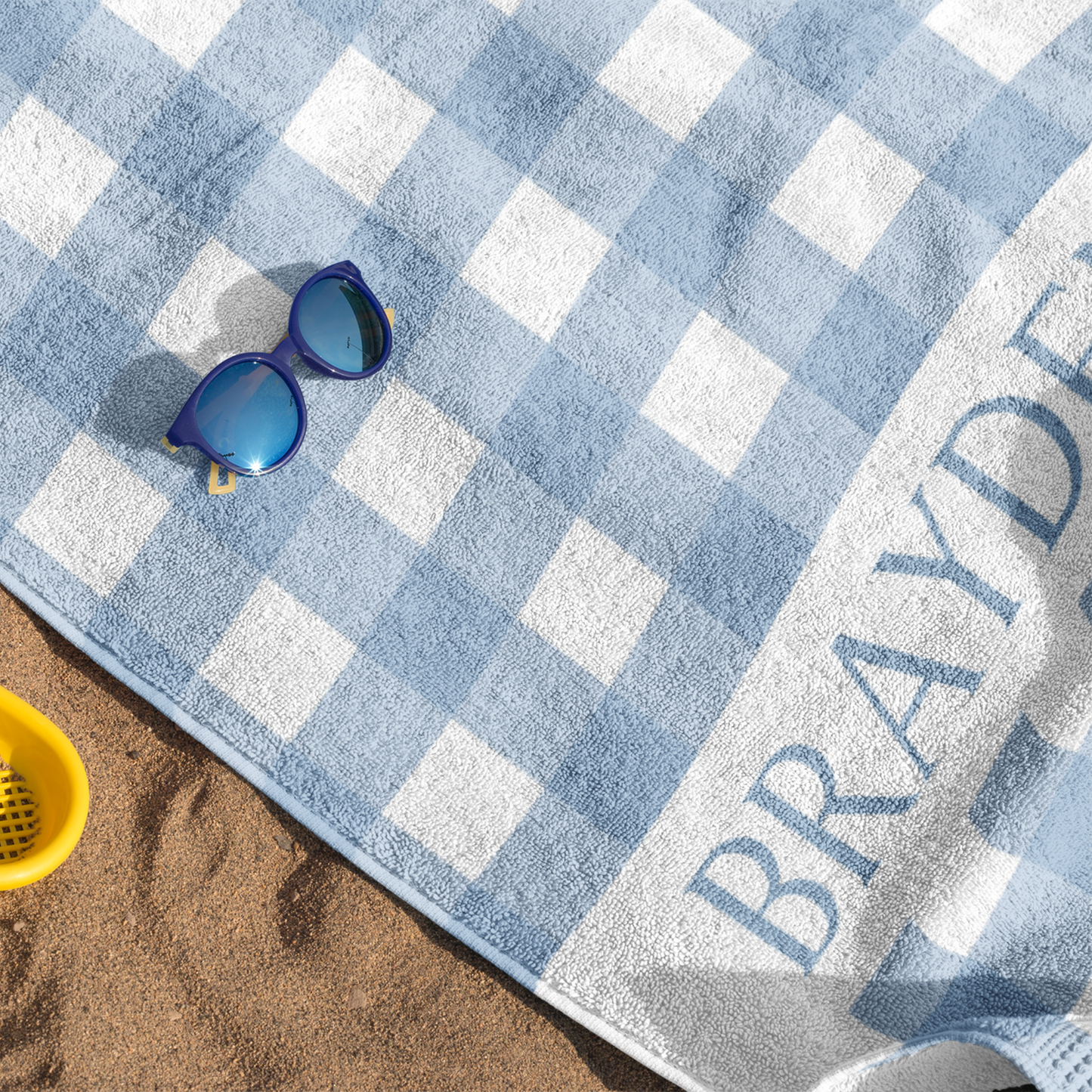 Personalized Blue Gingham Beach Towel