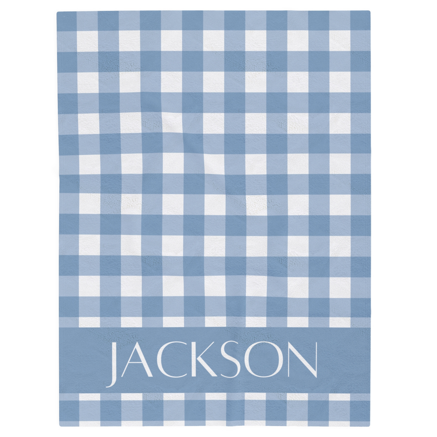 Blue Gingham Personalized Name Minky Velveteen Plush Blanket