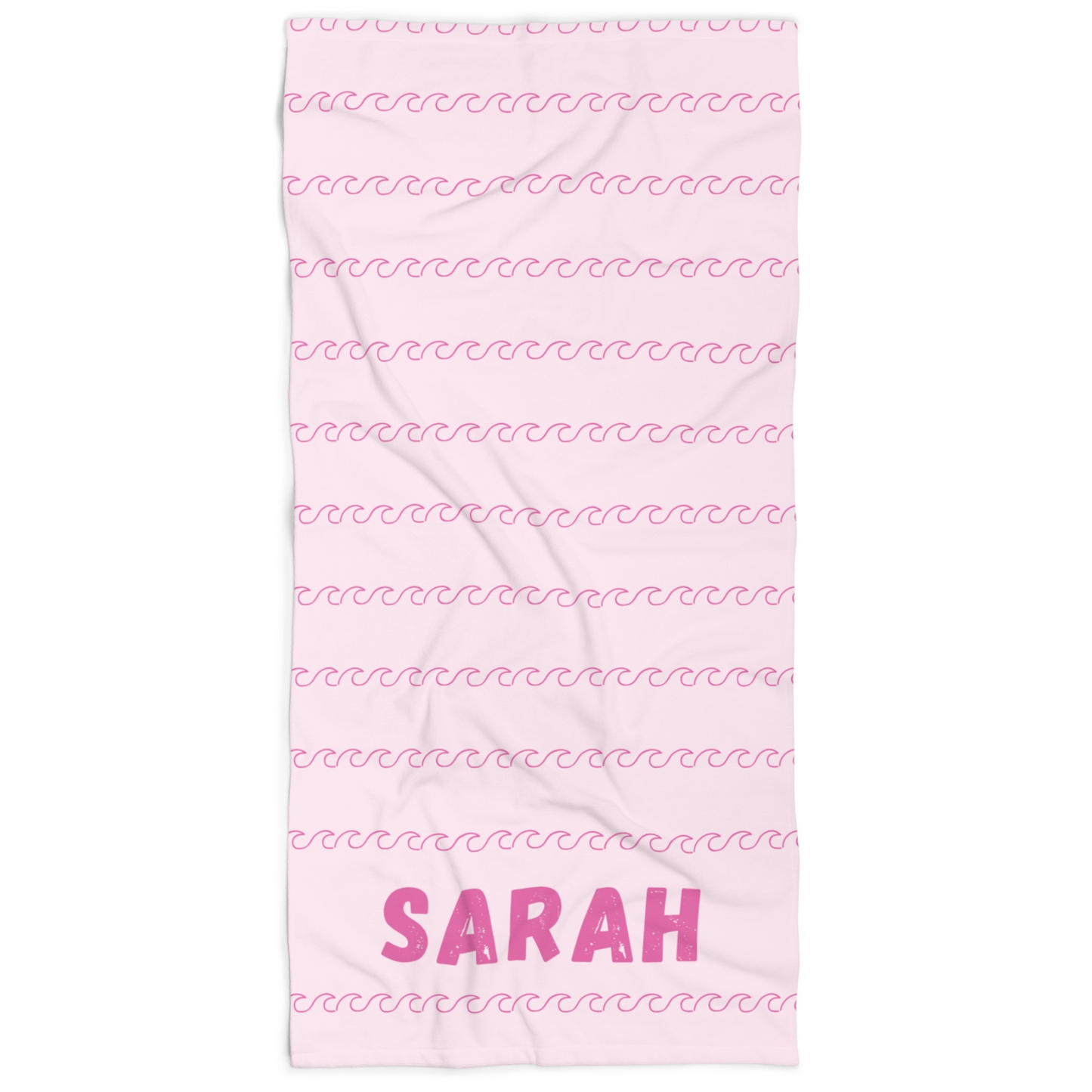 Personalized Pink Waves Beach Towel