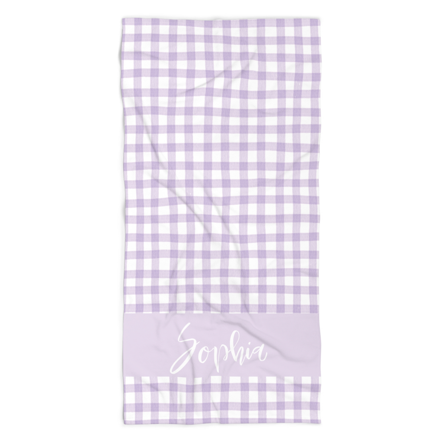 Personalized Purple Gingham Beach Towel