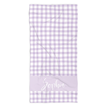 Personalized Purple Gingham Beach Towel