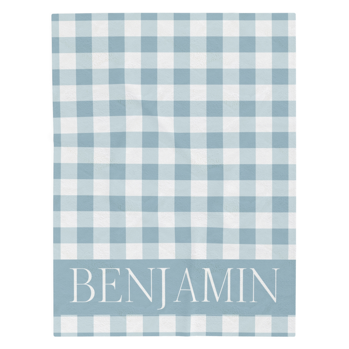 Gray Blue Gingham Name Minky Velveteen Plush Blanket