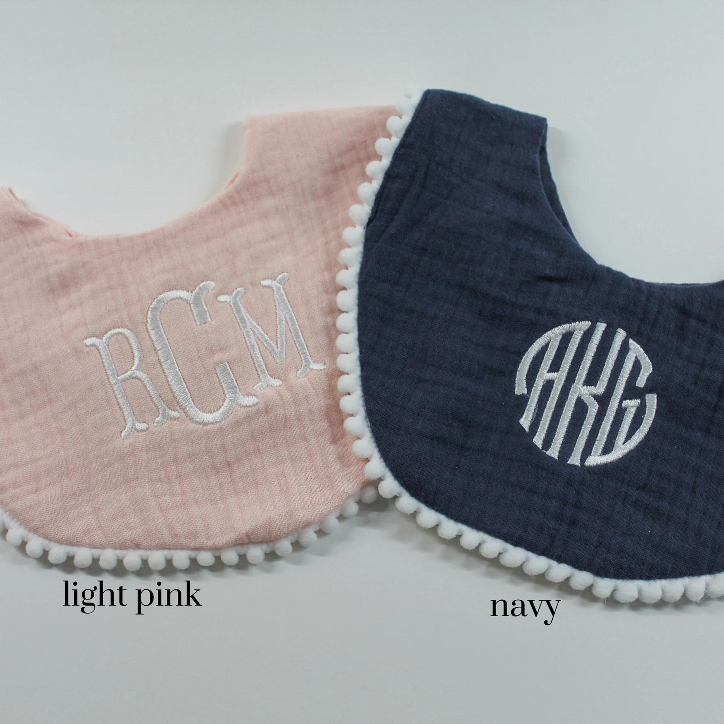 Pompom Trim Cotton Muslin Baby Bib