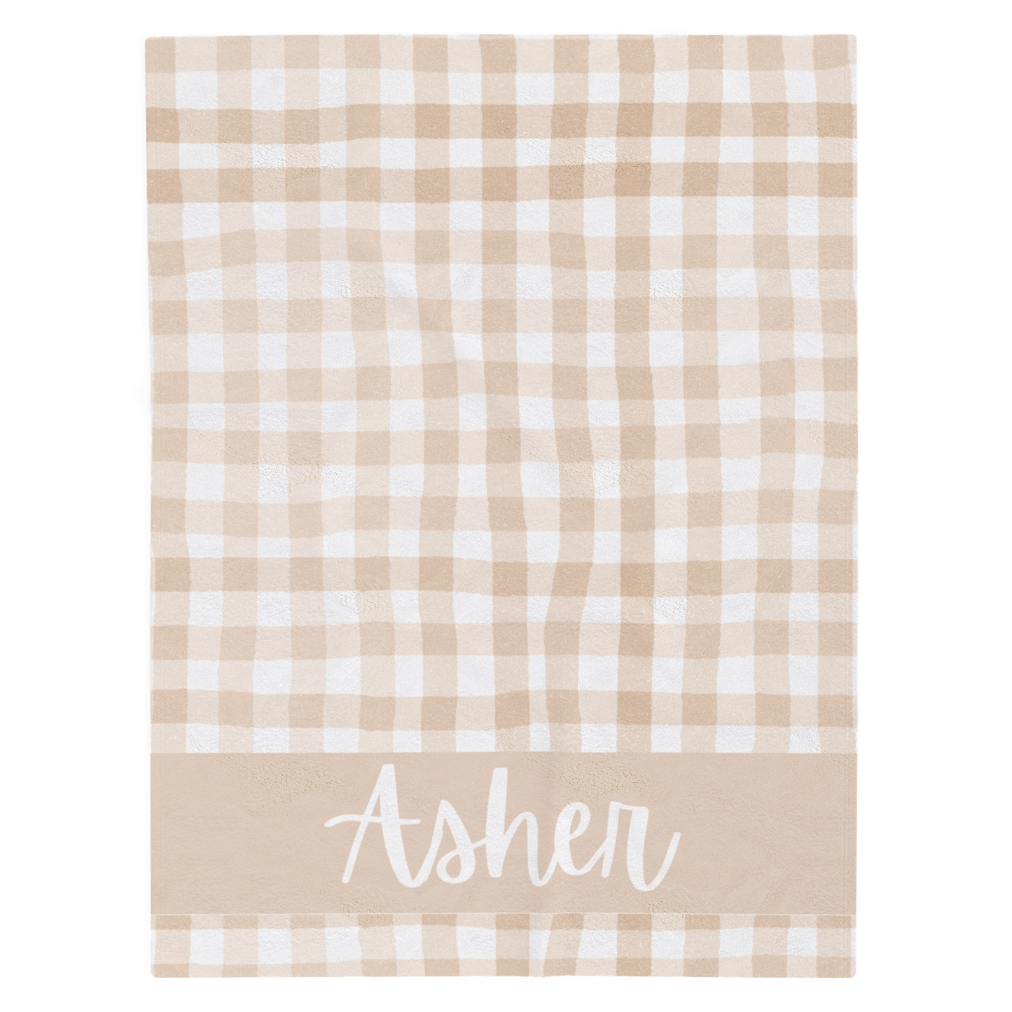 Natural Beige Gingham Name Minky Velveteen Plush Blanket