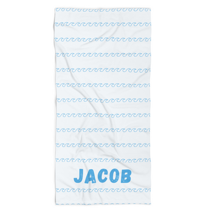 Personalized Blue Waves Beach Towel