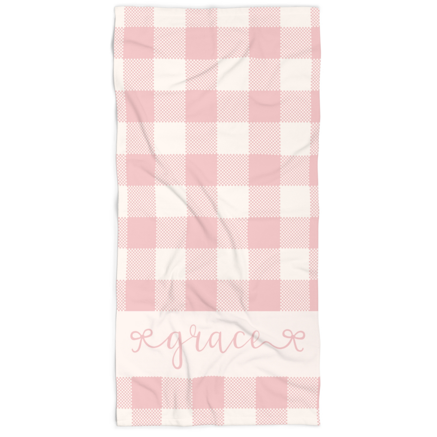 Bow Name Pink Gingham Beach Towel