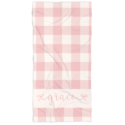 Bow Name Pink Gingham Beach Towel