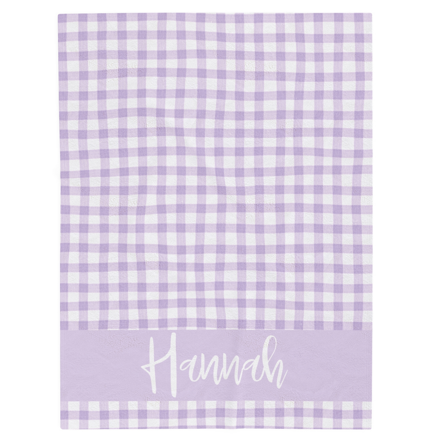 Purple Gingham Name Minky Velveteen Plush Blanket