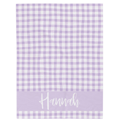 Purple Gingham Name Minky Velveteen Plush Blanket