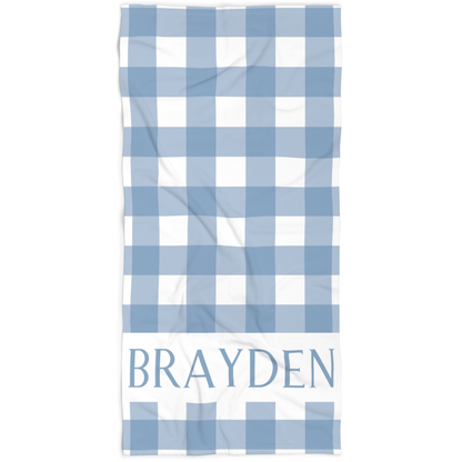 Personalized Blue Gingham Beach Towel