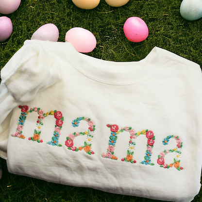 Mama Flower Embroidered Lightweight Sweatshirt