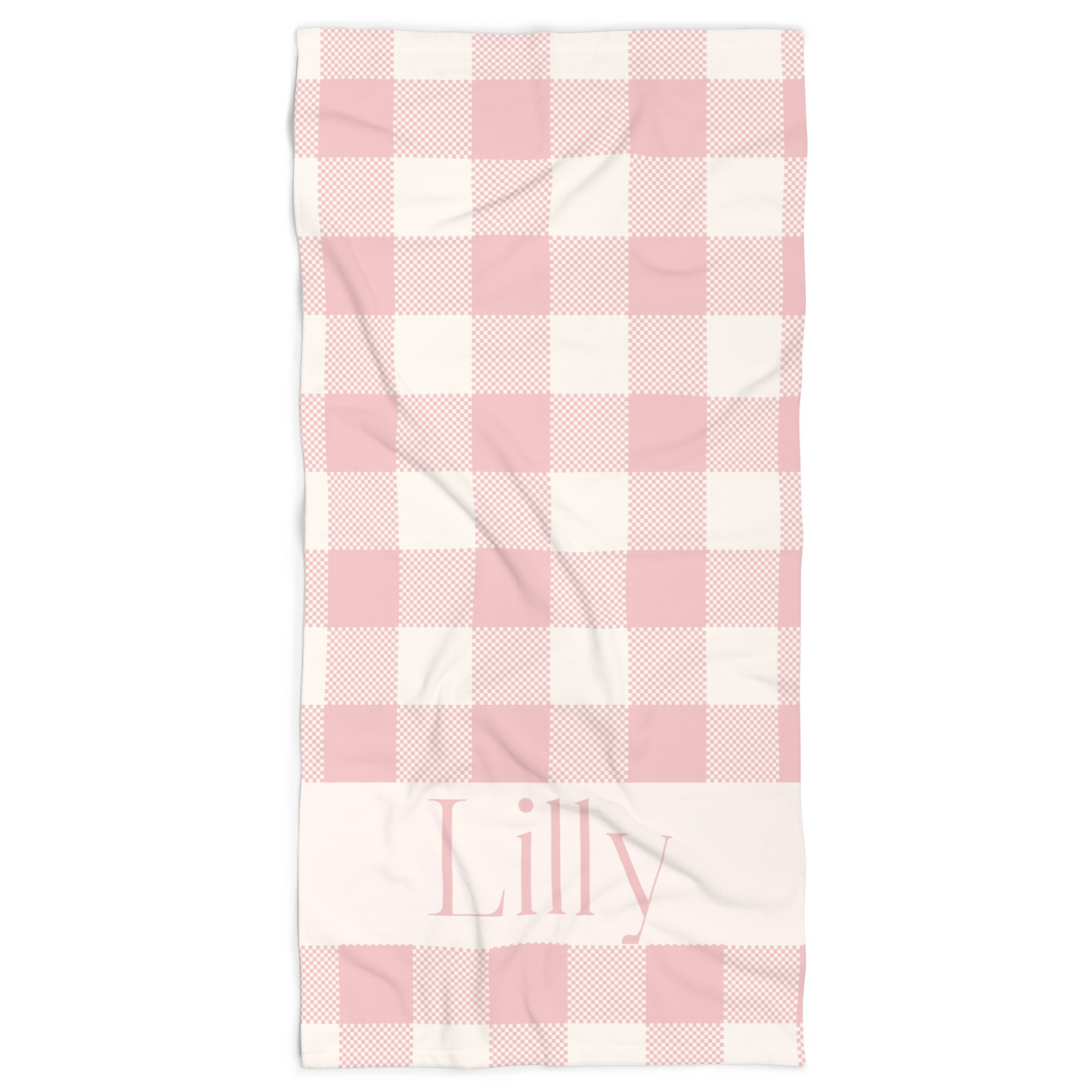 Personalized Pink Gingham Beach Towel