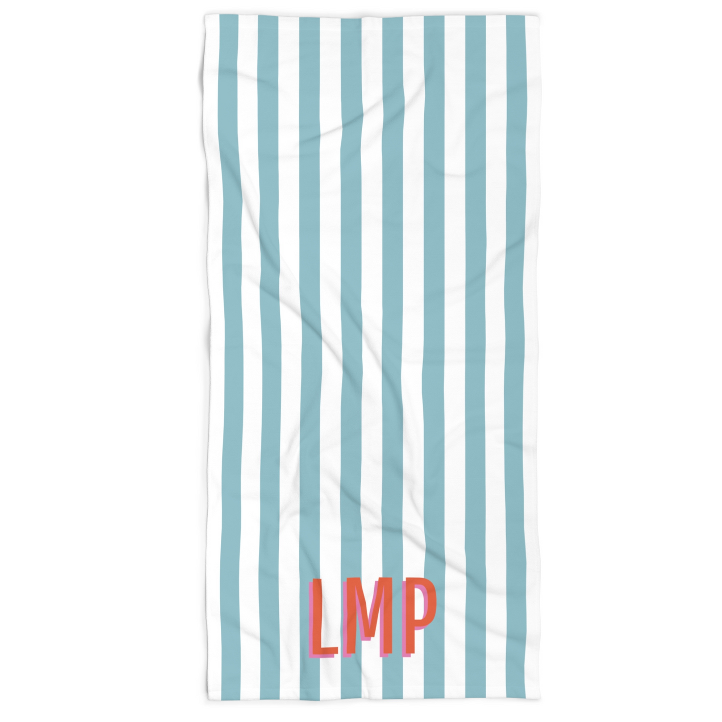 Personalized Monogram Blue Cabana Stripe Beach Towel