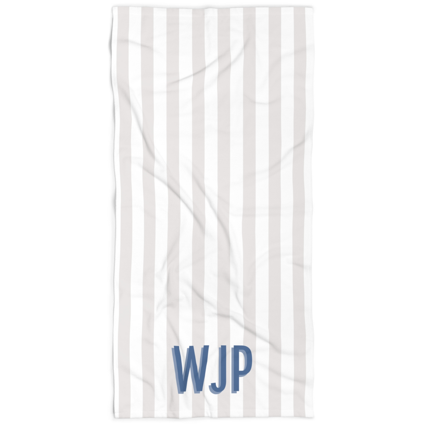 Personalized Monogram Grey Cabana Stripe Beach Towel