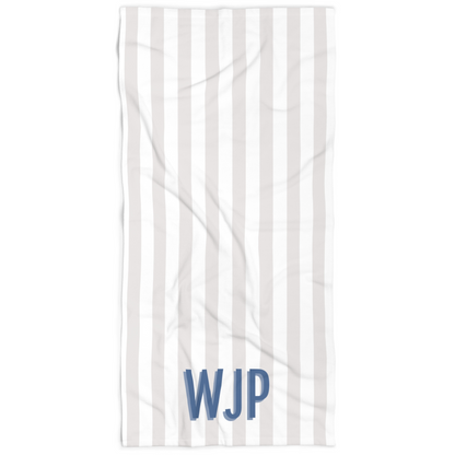 Personalized Monogram Grey Cabana Stripe Beach Towel