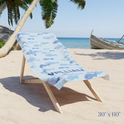 Personalized Blue Fish Beach Towel