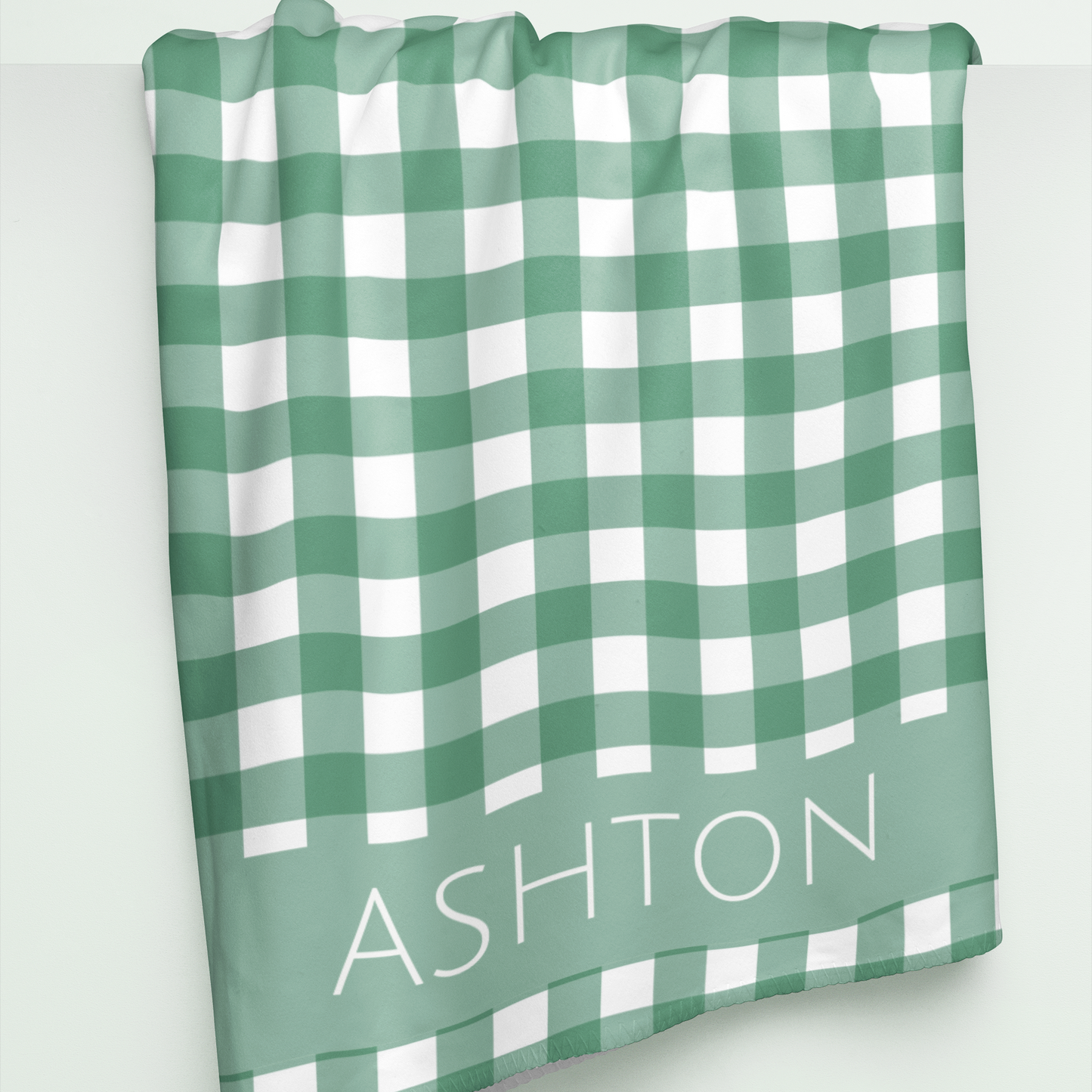 Green Gingham Name Minky Velveteen Plush Blanket