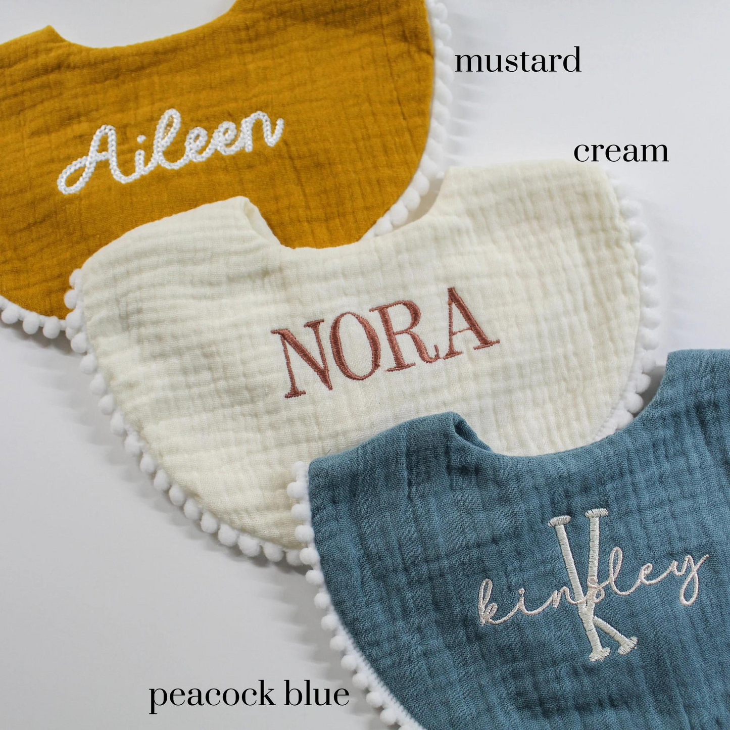 Pompom Trim Cotton Muslin Baby Bib