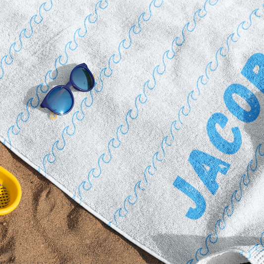 Personalized Blue Waves Beach Towel