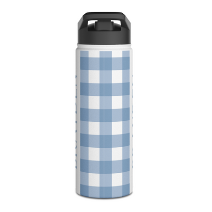 Blue Gingham Personalized Kids Water Bottle