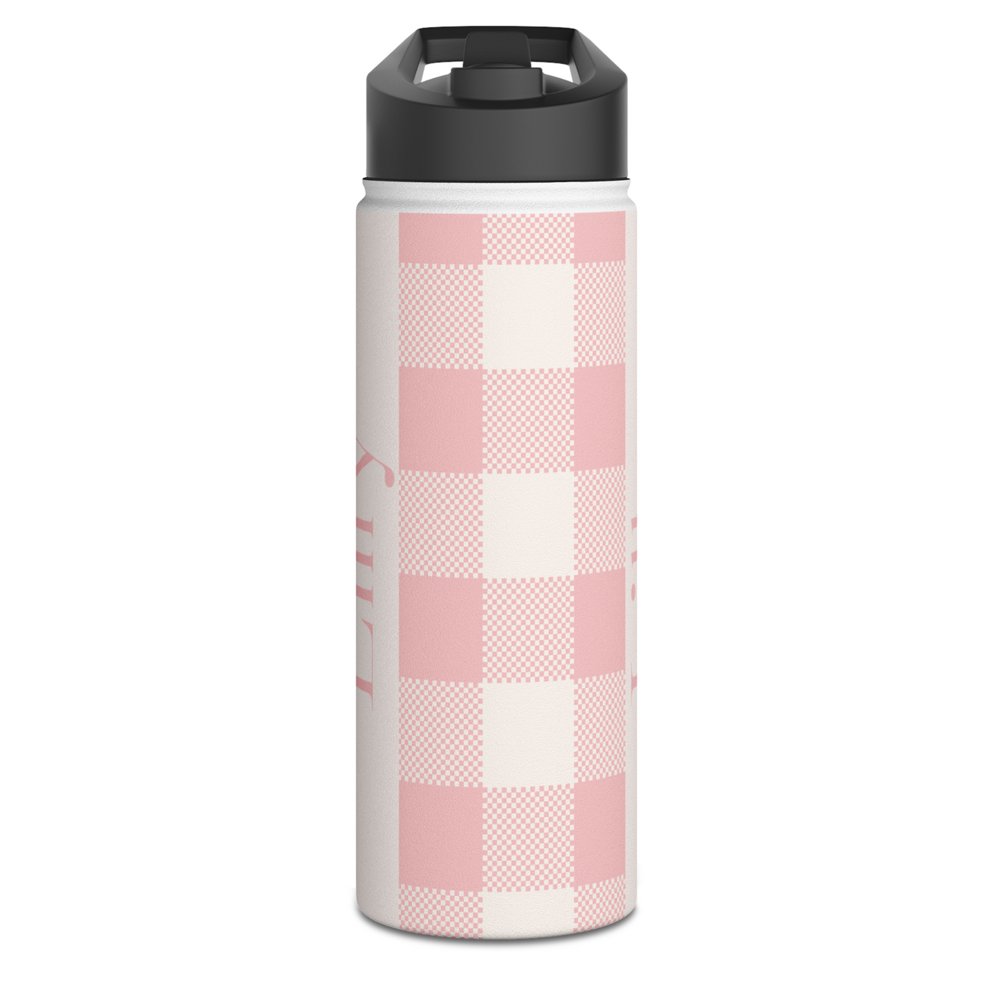 Pink Gingham Personalized Kids Water Bottle