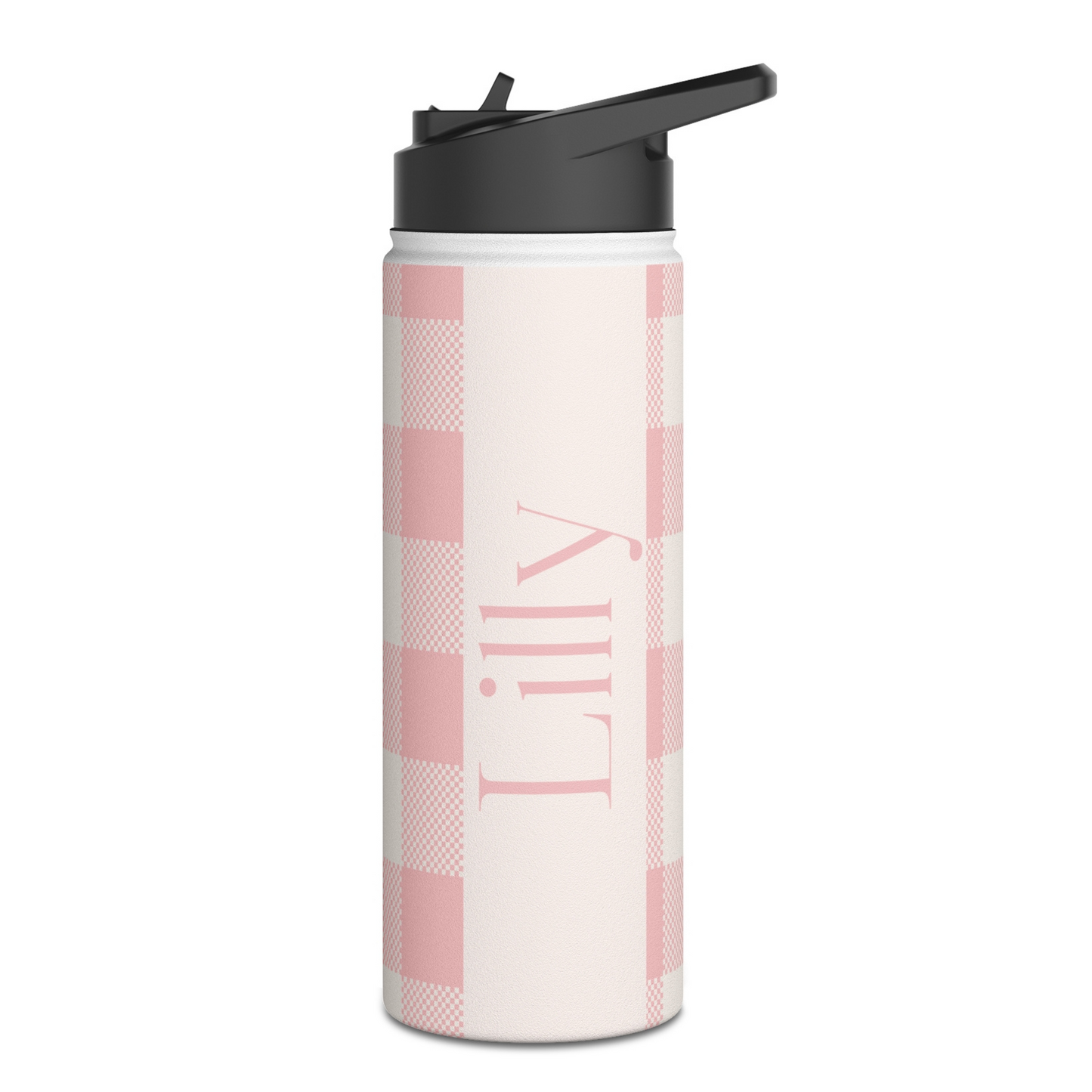 Pink Gingham Personalized Kids Water Bottle