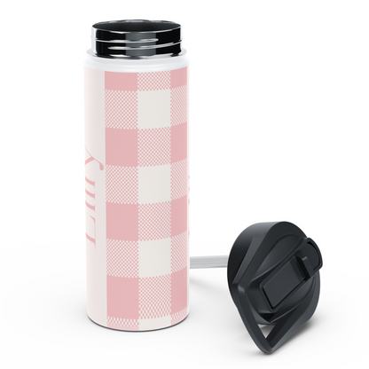 Pink Gingham Personalized Kids Water Bottle