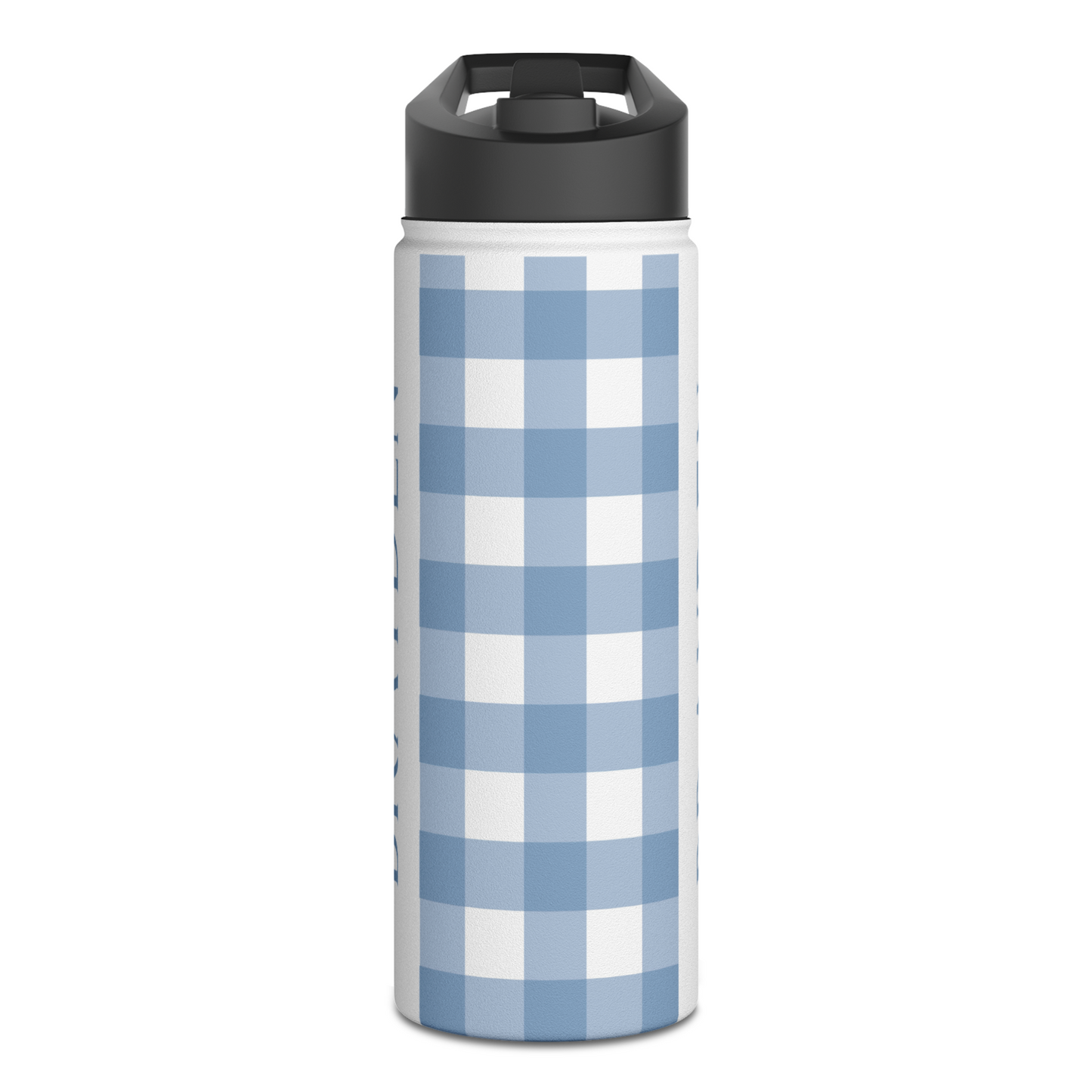 Blue Gingham Personalized Kids Water Bottle