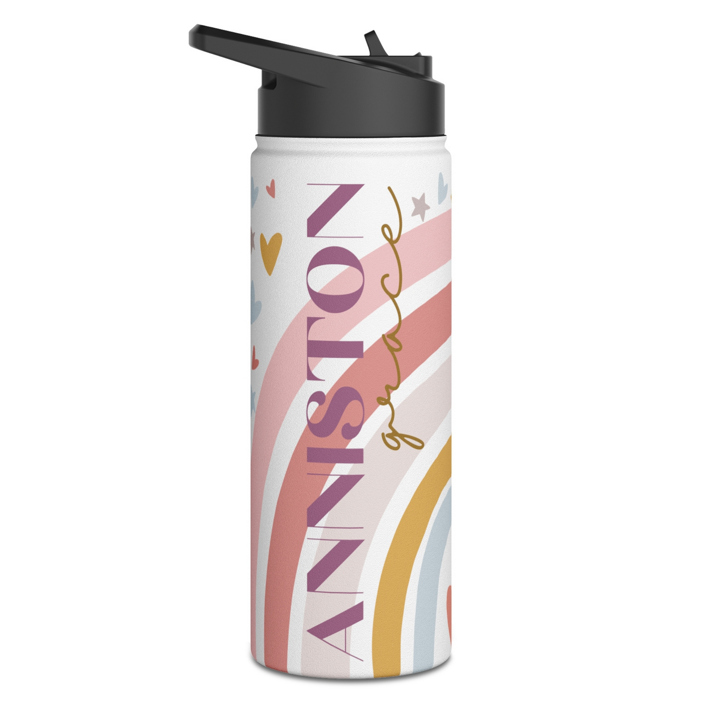 Boho Rainbow Personalized Kids Water Bottle