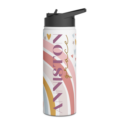 Boho Rainbow Personalized Kids Water Bottle