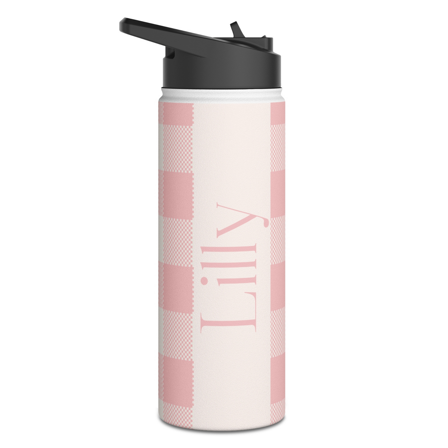 Pink Gingham Personalized Kids Water Bottle