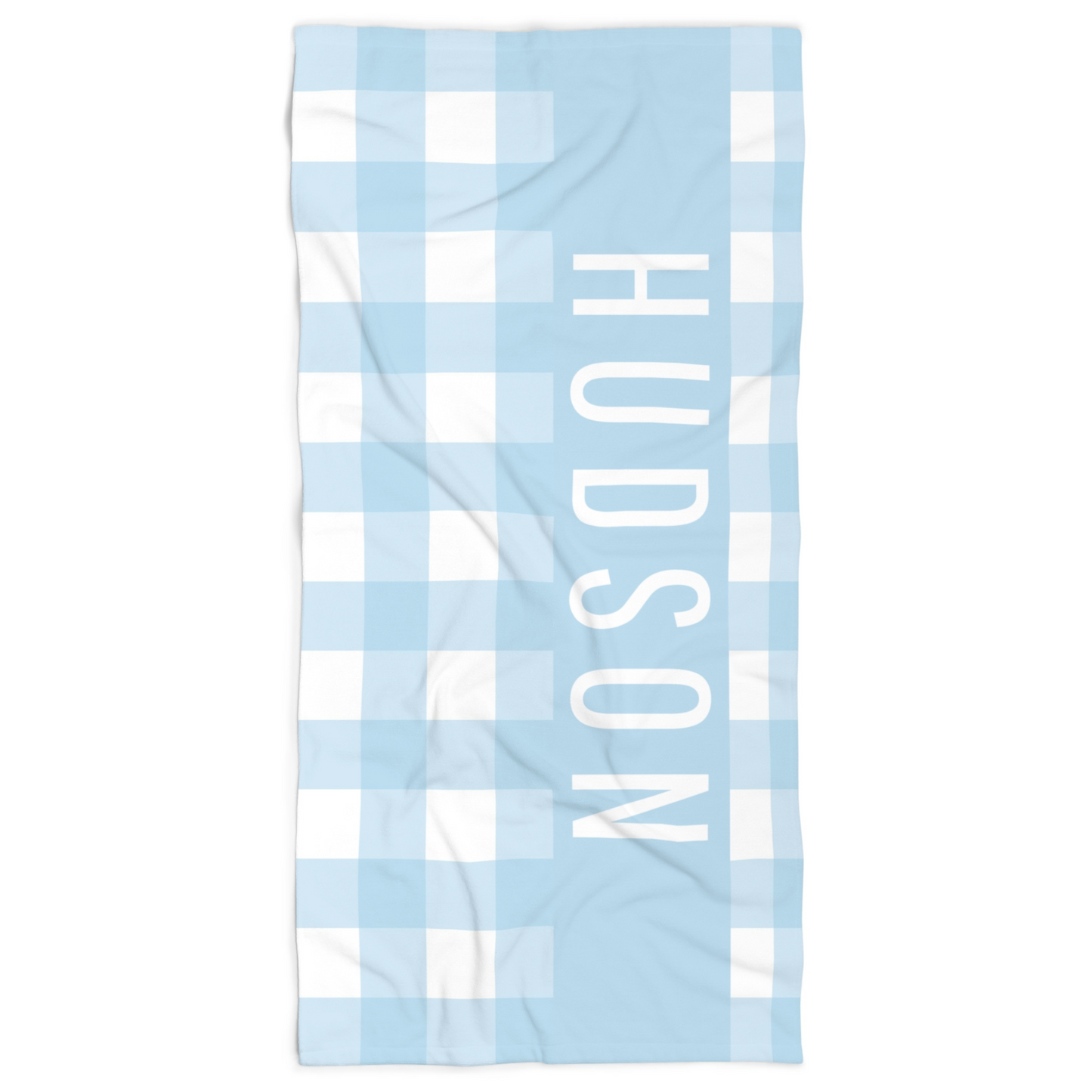 Personalized Light Blue Gingham Beach Towel